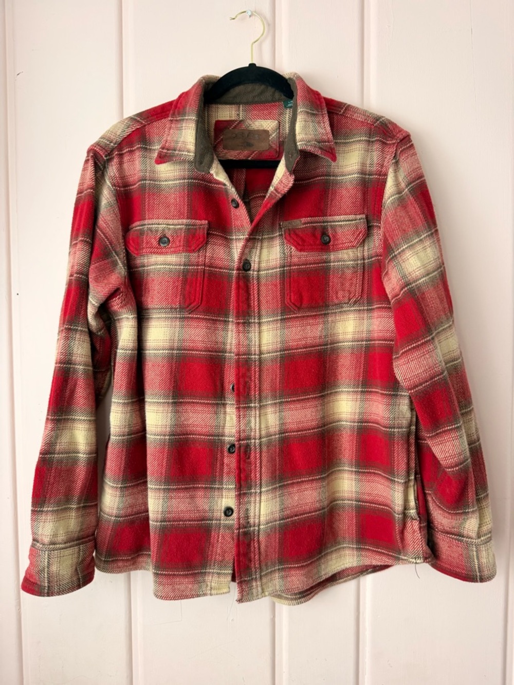 Orvis Red and Cream Plaid Shirt Jacket SzLarge